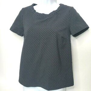 Eri & Ali Women's XS Polka Dot Shirt Top Black White Textured Short Sleeve